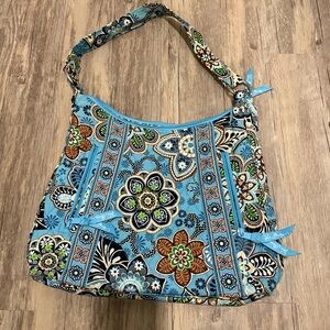 VERA BRADLEY Bali Blue Quilted Purse Blue/Brown Floral print Hobo Shoulder Bag